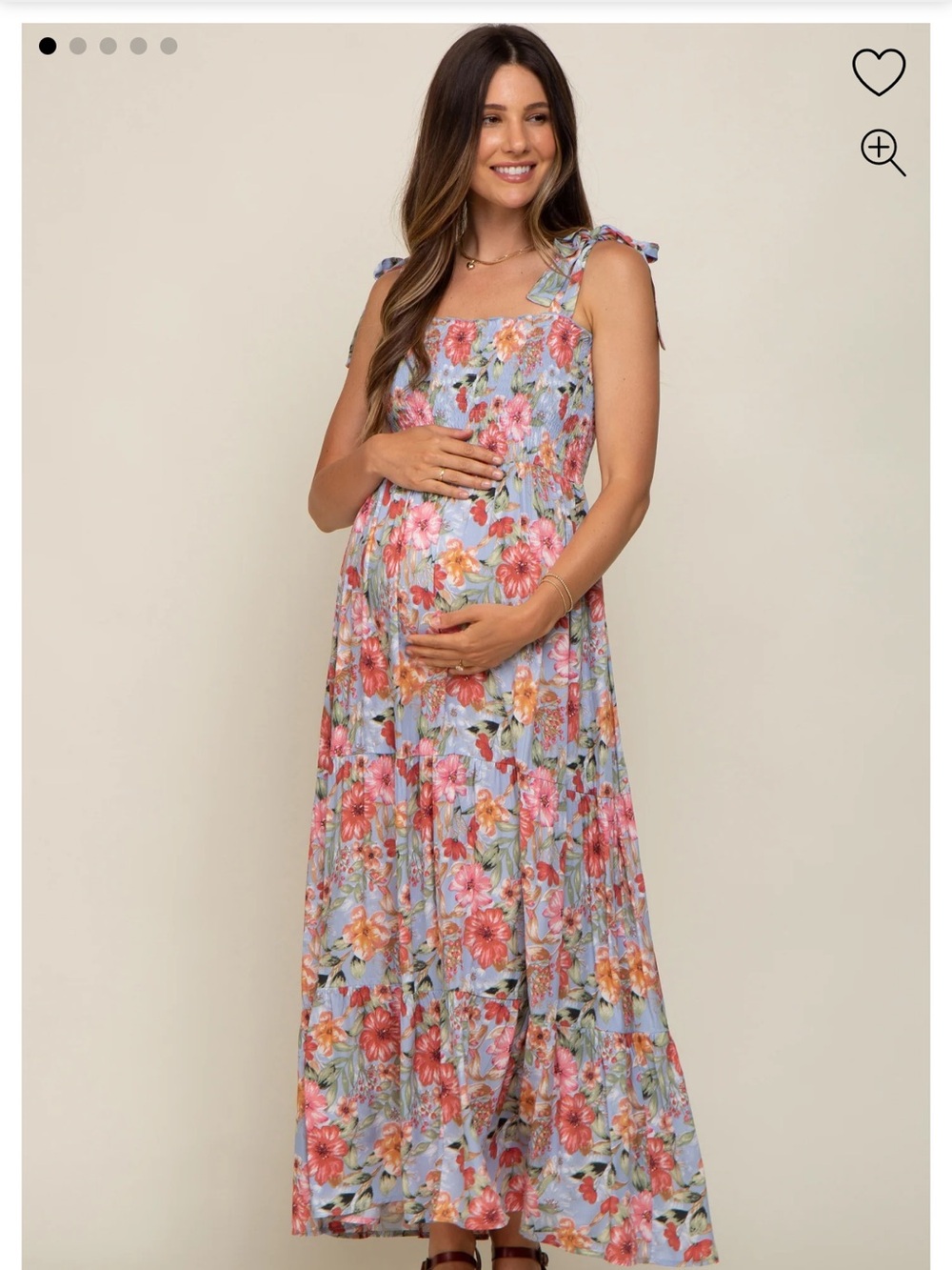Floral Tie-Shoulder Maternity Maxi Dress - Blue & Pink